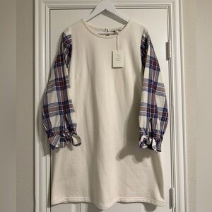 Plaid Sleeve Sweater Dress